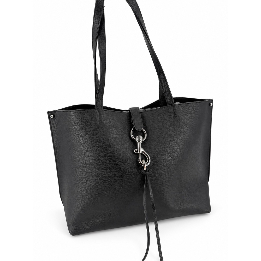 Rebecca Minkoff Tote Bag Womens OS Black Leather Dog Clip Tassel Minimalist